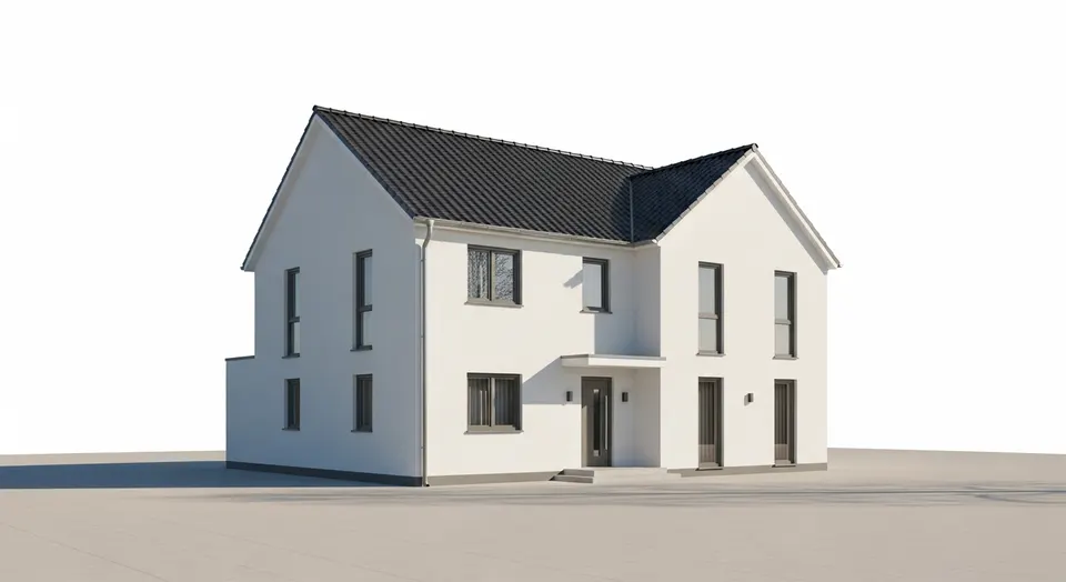 Musterhaus-Vorschau im Konfigurator: Einfamilienhaus mit Satteldach samt Preiseinordnung