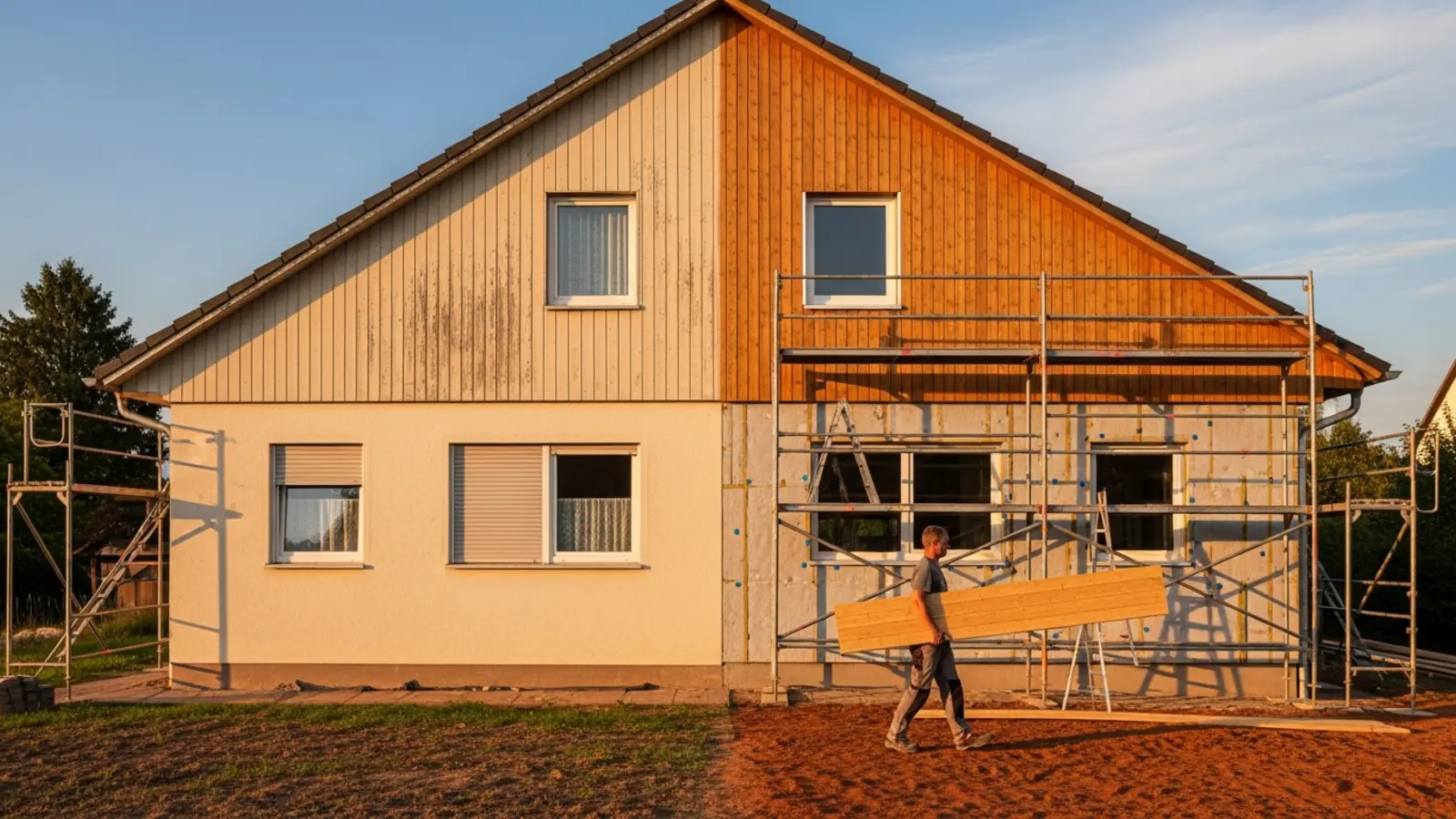 Älteres Fertighaus mit neuer Fassadendämmung – Kostenvergleich Sanierung gegen Neubau